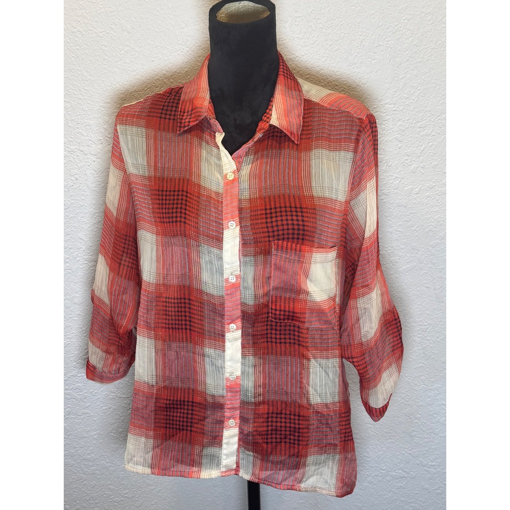 Band of Gypsies Red Plaid Roll Tab Sleeve Button Down Shirt Medium W0420171845